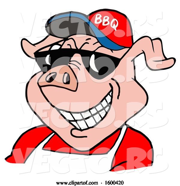 Vector of Cartoon Pig Wearing a Bbq Hat and Sunglasses