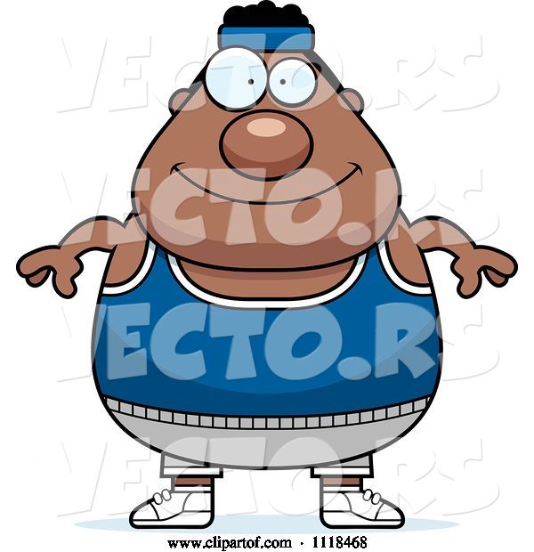 Vector of Cartoon Plump Black Gym Guy