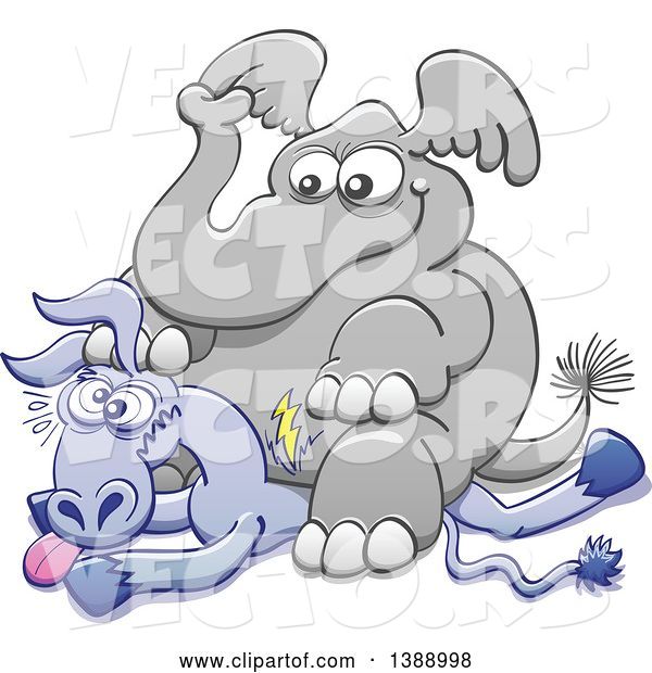 Vector of Cartoon Political Republican Elephant Sitting on a Democratic Donkey
