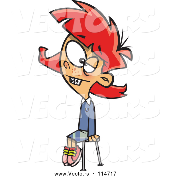 Vector of Cartoon Red Haired Girl Sitting and Posing for a School Photo