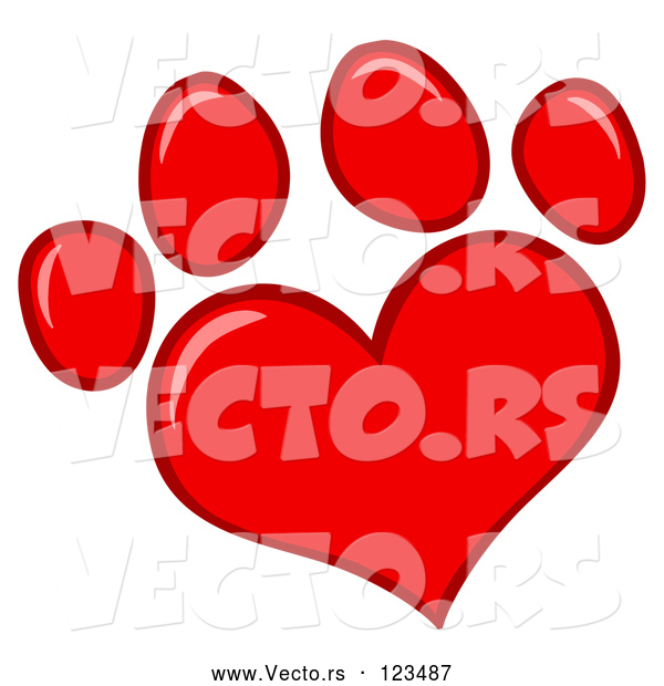 Vector of Cartoon Red Heart Shaped Dog Paw Print
