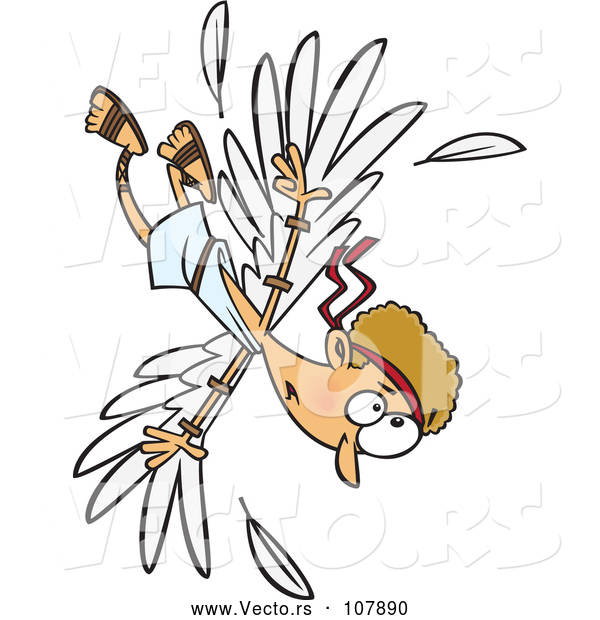 Vector of Cartoon Scene of Icarus Falling After the Wax on His Wings Melted