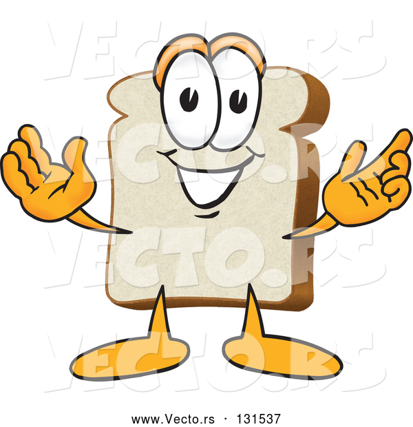 Vector of Cartoon Slice of White Bread Food Mascot Character with His Arms Open