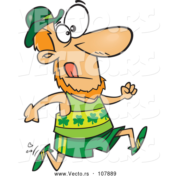 Vector of Cartoon St Patricks Day Leprechaun Running a Marathon