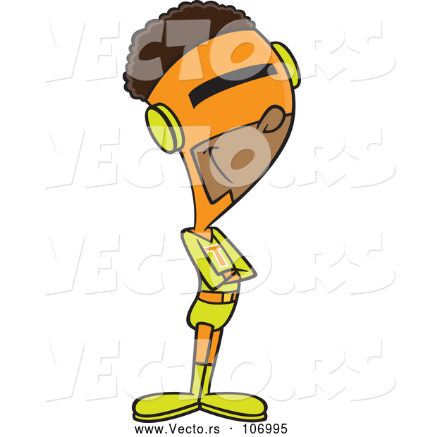 Vector of Cartoon Super Black Man Standing with His Arms Folded