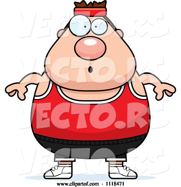 Vector of Cartoon Surprised Plump White Gym Guy