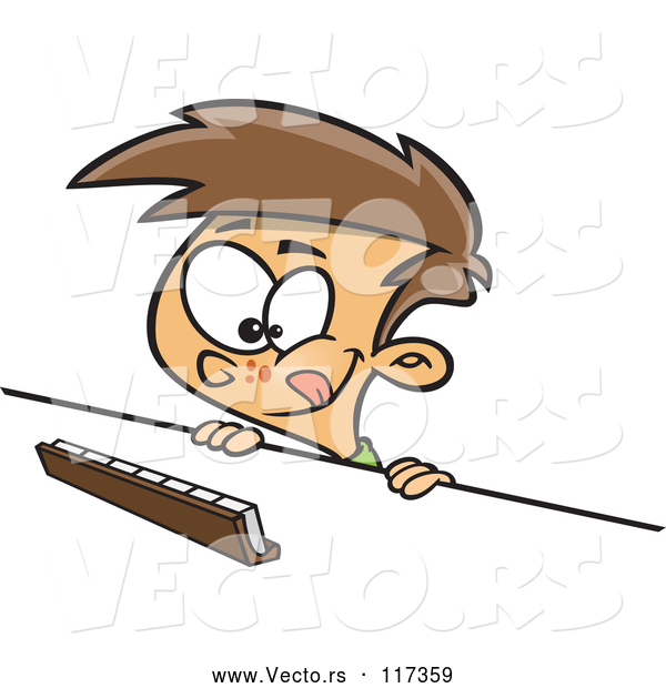 Vector of Cartoon Thinking White Boy Playing a Game of Scrabble