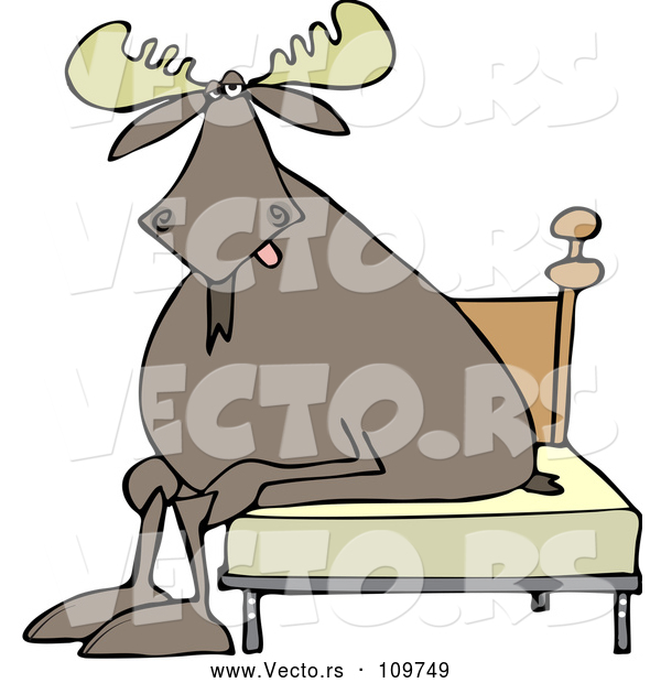 Vector of Cartoon Tired Moose Sitting on a Bed