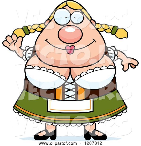 Vector of Cartoon Waving Chubby Oktoberfest German Lady