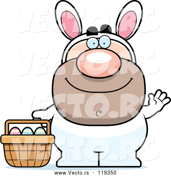 Vector of Cartoon Waving Guy in an Easter Bunny Costume
