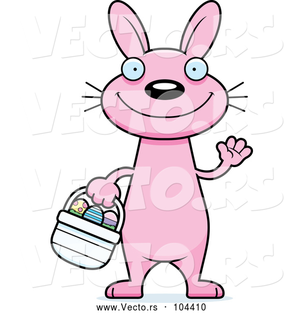 Vector of Cartoon Waving Slim Pink Easter Bunny