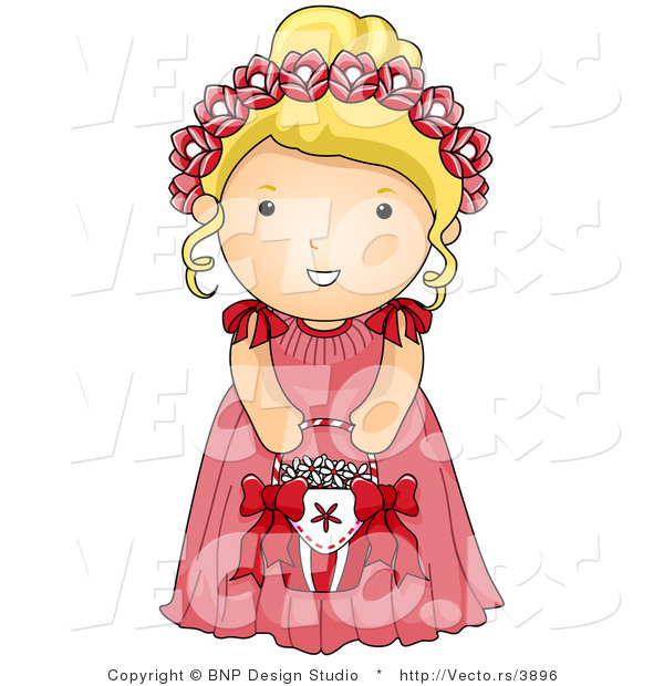 Vector of Cartoon Wedding Flower Girl in a Pink Dress