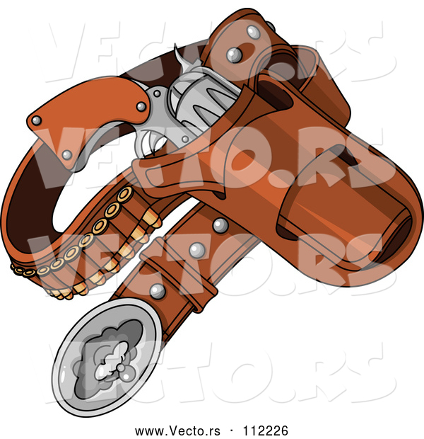 Vector of Cartoon Western Cowboy Revolver Gun and Bullets in a Holster