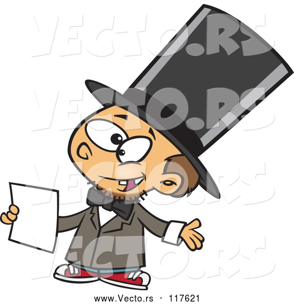 Vector of Cartoon White Boy Role Playing As Abraham Lincoln