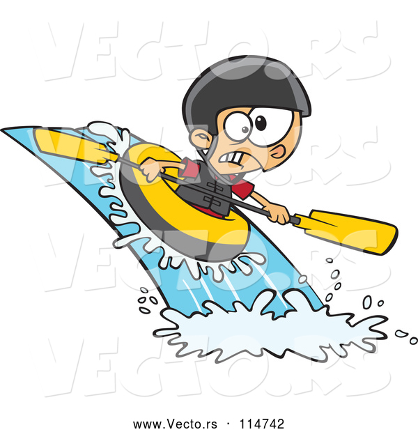 Vector of Cartoon White Boy White Water Rafting