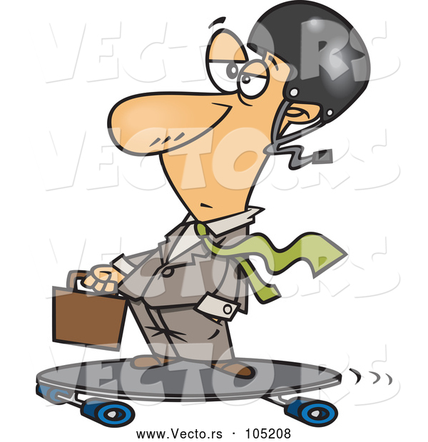 Vector of Cartoon White Businessman on a Longboard