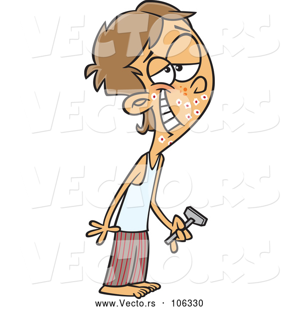 Vector of Cartoon White Teenage Guy Shaving for the First Time