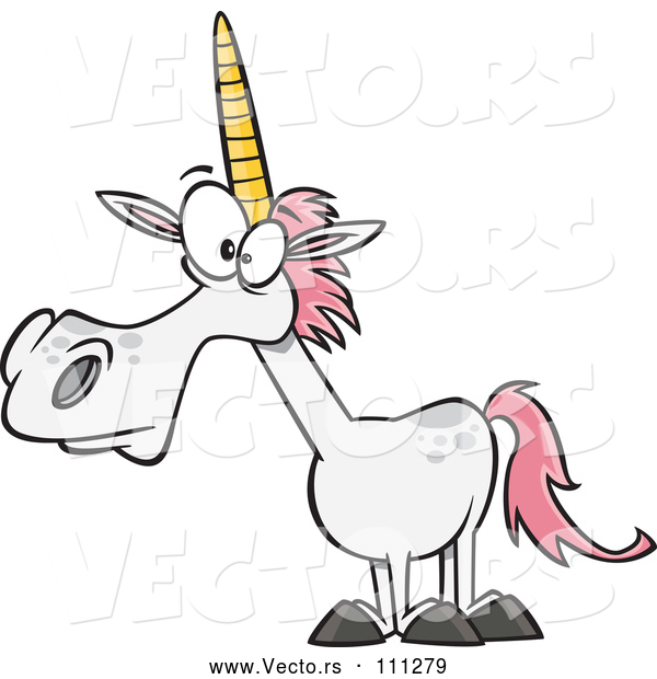 Vector of Cartoon White Unicorn with Pink Hair