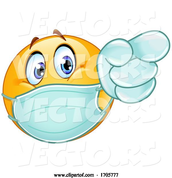 Vector of Cartoon Yellow Emoji Smiley Face Doctor Wearing a Surgical Mask and Pointing