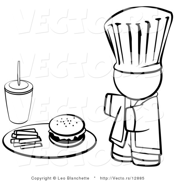 Vector of Chef Serving Fast Food - Coloring Page Outlined Art
