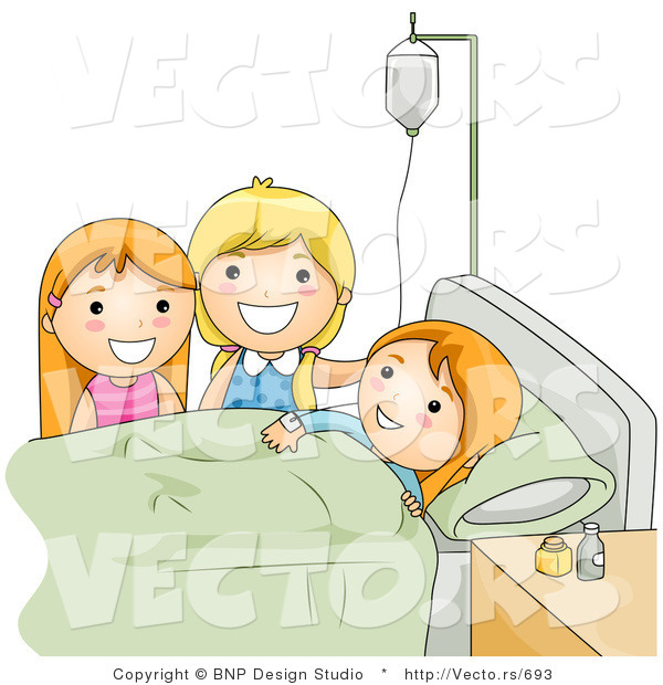 Vector of Children Visiting Sick Friend in a Hospital Bed