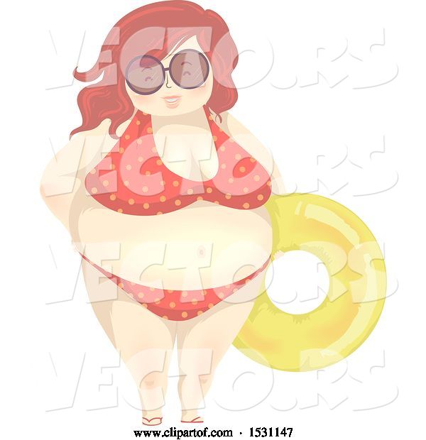 Vector of Chubby Lady in a Bikini, Holding an Inner Tube