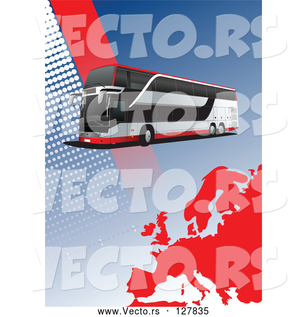 Vector of City Bus Background with Halftone Dots and a Red Europe Map