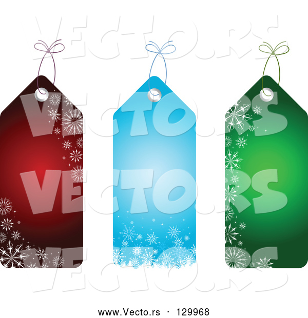 Vector of Collection of Three Red, Blue and Green Snowflake Patterned Christmas Gift Tags
