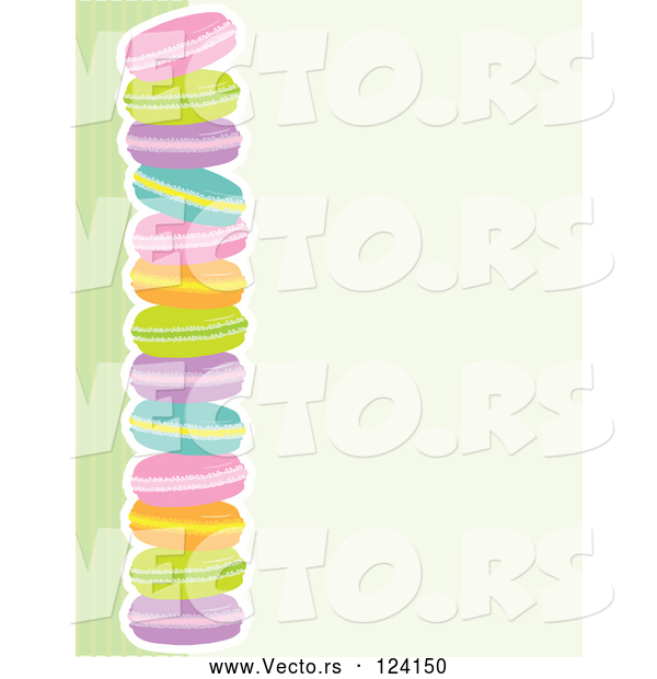 Vector of Colorful Macaroon Cookies and Green Stripes with Beige Copyspace