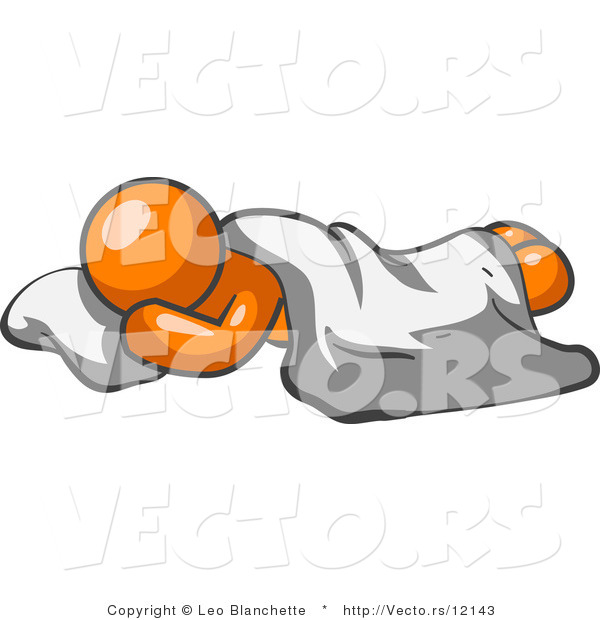 Vector of Comfortable Orange Guy Sleeping on the Floor with a Sheet over Him