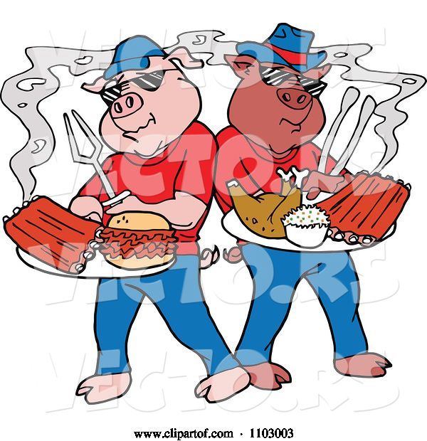 Vector of Cool Bbq Pigs with Ribs Pulled Pork Burgers and Poultry