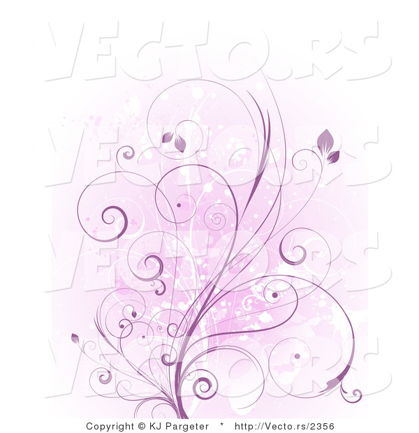 Vector of Curly Purple Vines Growing over a Grungy Pink Background