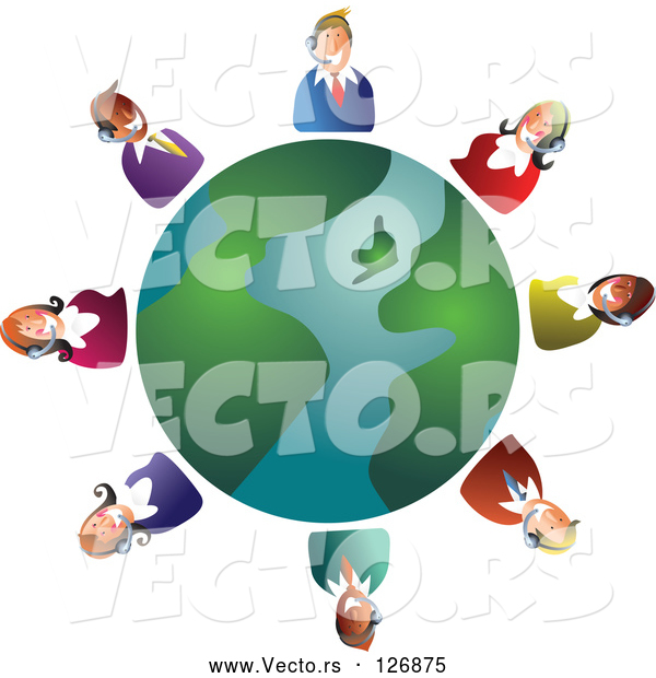 Vector of Customer Service Team Around a Globe