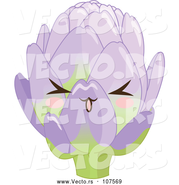 Vector of Cute Artichoke Character with Blushing Cheeks