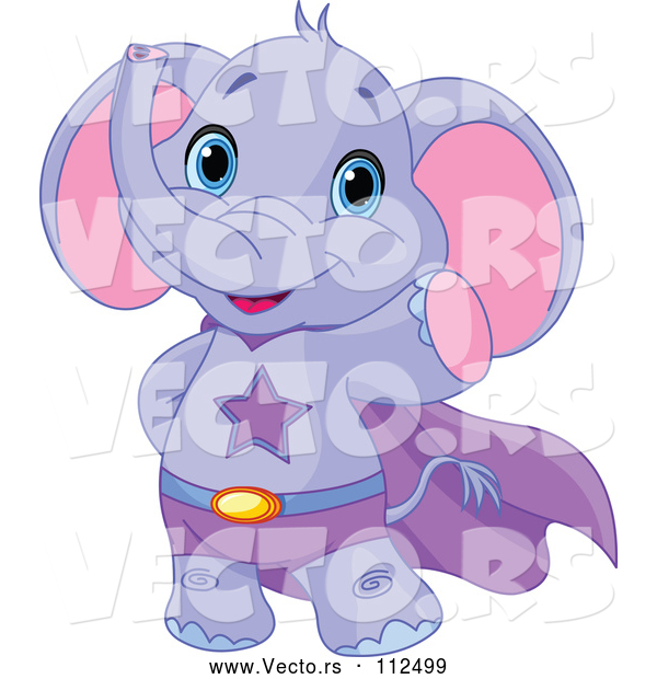 Vector of Cute Baby Purple Elephant Super Hero Waving
