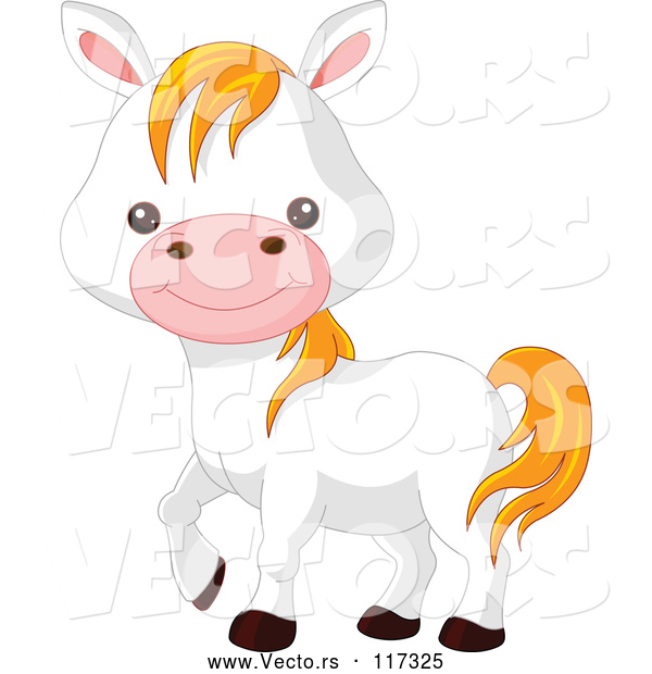 Vector of Cute Cartoon Farm Animal White Pony Horse