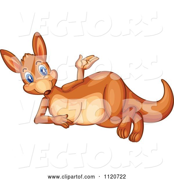 Vector of Cute Cartoon Kangaroo Reclining and Presenting