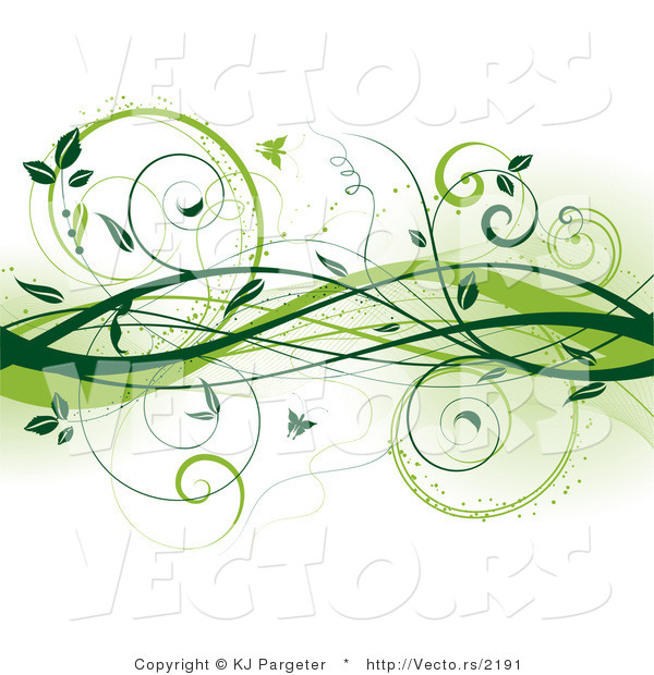 Vector of Dark Green Vines with Butterflies - Digital Web Design Border Background Element