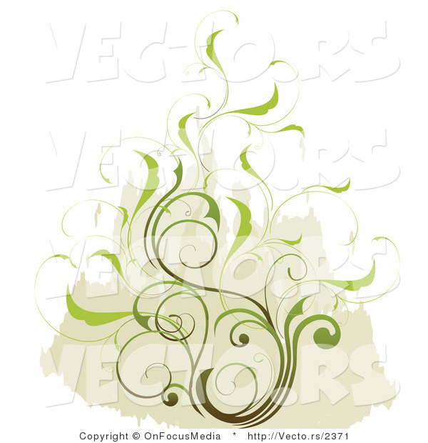 Vector of Delicate Leafy Scrolling Vines over a Tan Background