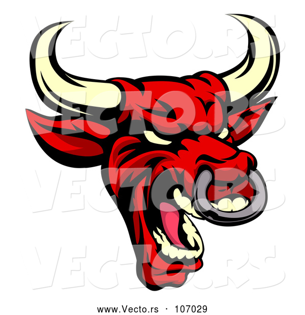Vector of Demonic Roaring Red Bull Mascot Head