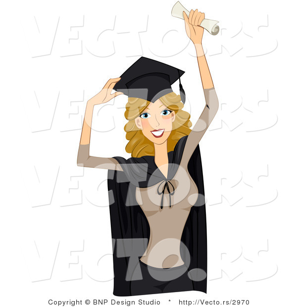 Vector of Dirty Blond Graduate Girl Holding up a Diploma