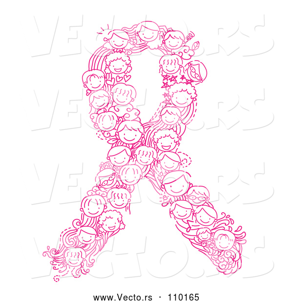 Vector of Doodled Pink Cancer Awareness Ribbon Made of Children