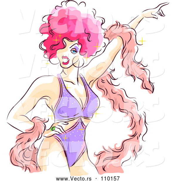 Vector of Drag Queen Wearing a Pink Wig and Dancing with a Feather Boa