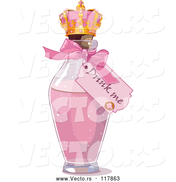 Vector of Drink Me Tag on a Pink Bottle in Wonderland
