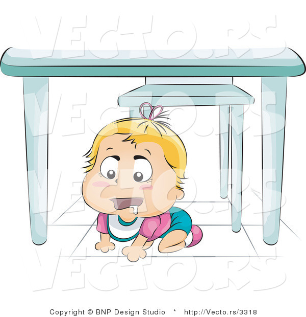 Vector of Drooling Baby Crawling Under a Table