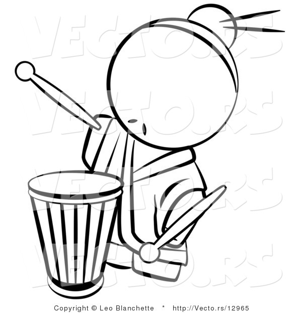 Vector of Drummer Chinese Person - Coloring Page Outlined Art