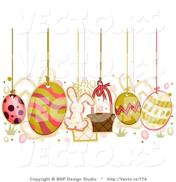 Vector of Easter Eggs Hanging from Strings