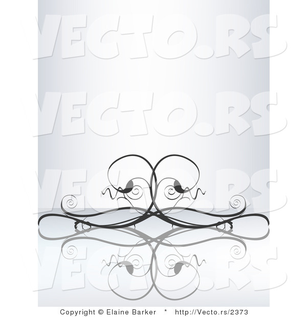 Vector of Elegant Curly Black Vines over a Reflective Surface
