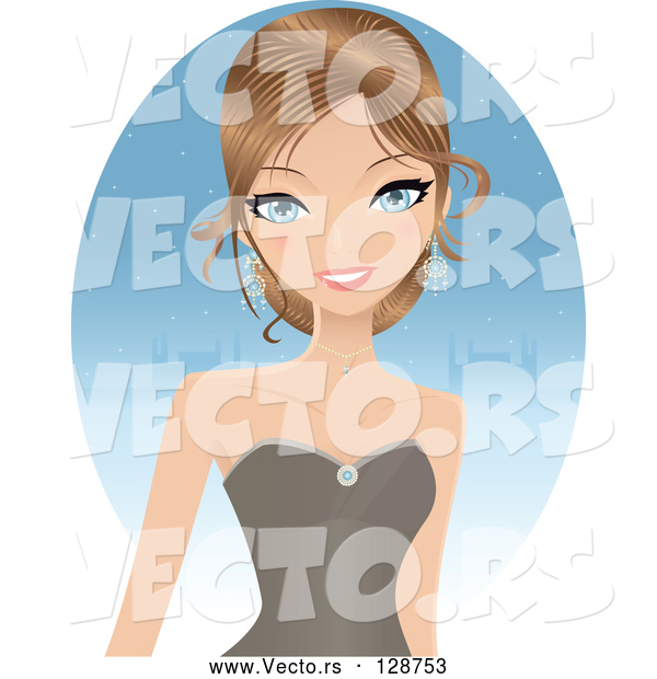 Vector of Elegant Dirty Blond White Lady in a Prom Dress