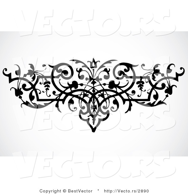 Vector of Elegant Vines Border Design Element - Black and White Version